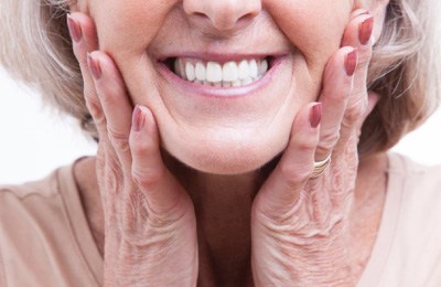 Woman wearing dentures