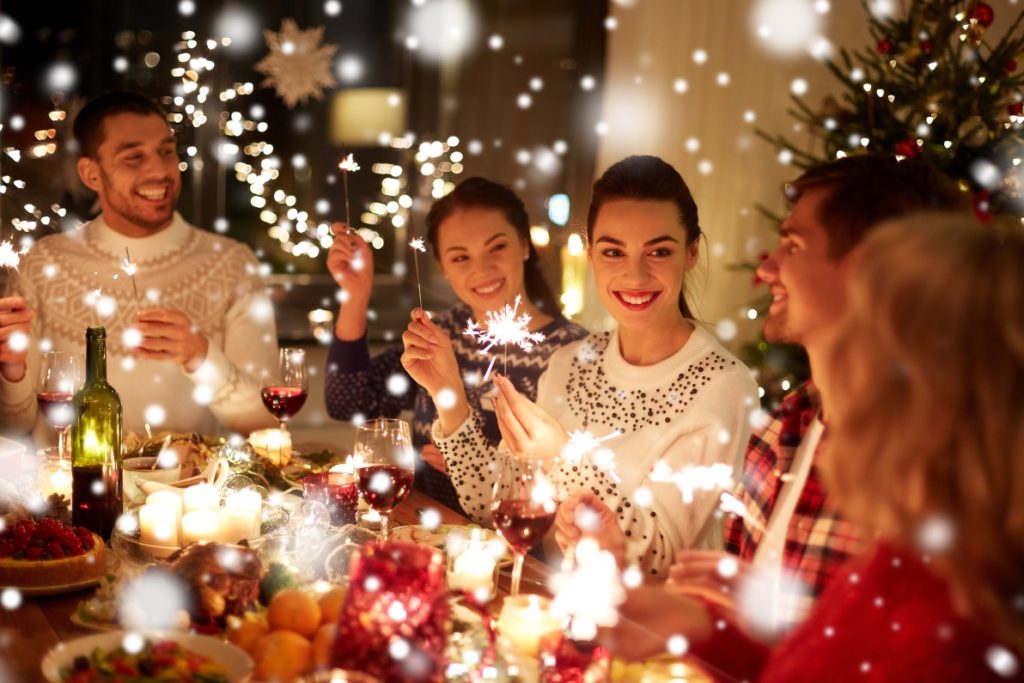 Smiling people at a holiday party